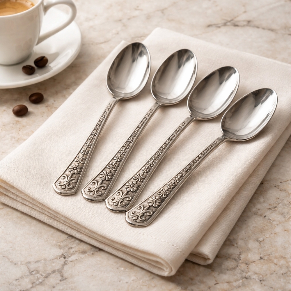 Interpur Florenz Flatware Teaspoons VTG Pedal Flower & Fleur-di-lis Set Of 4